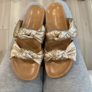gold knotted leather slides